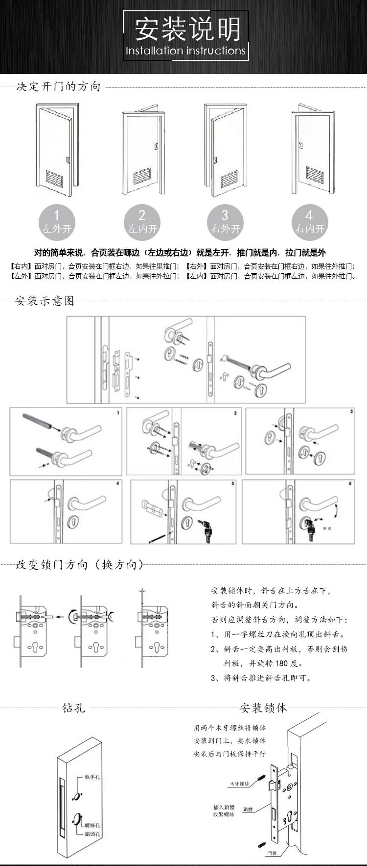 樂朗五金美式不銹鋼門板鎖